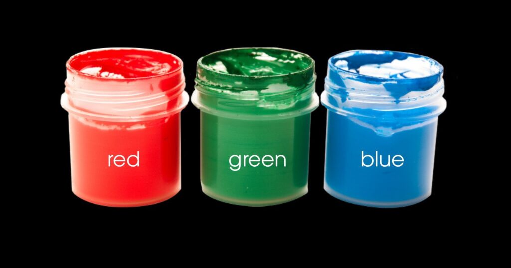 3 paint pots red, green and blue